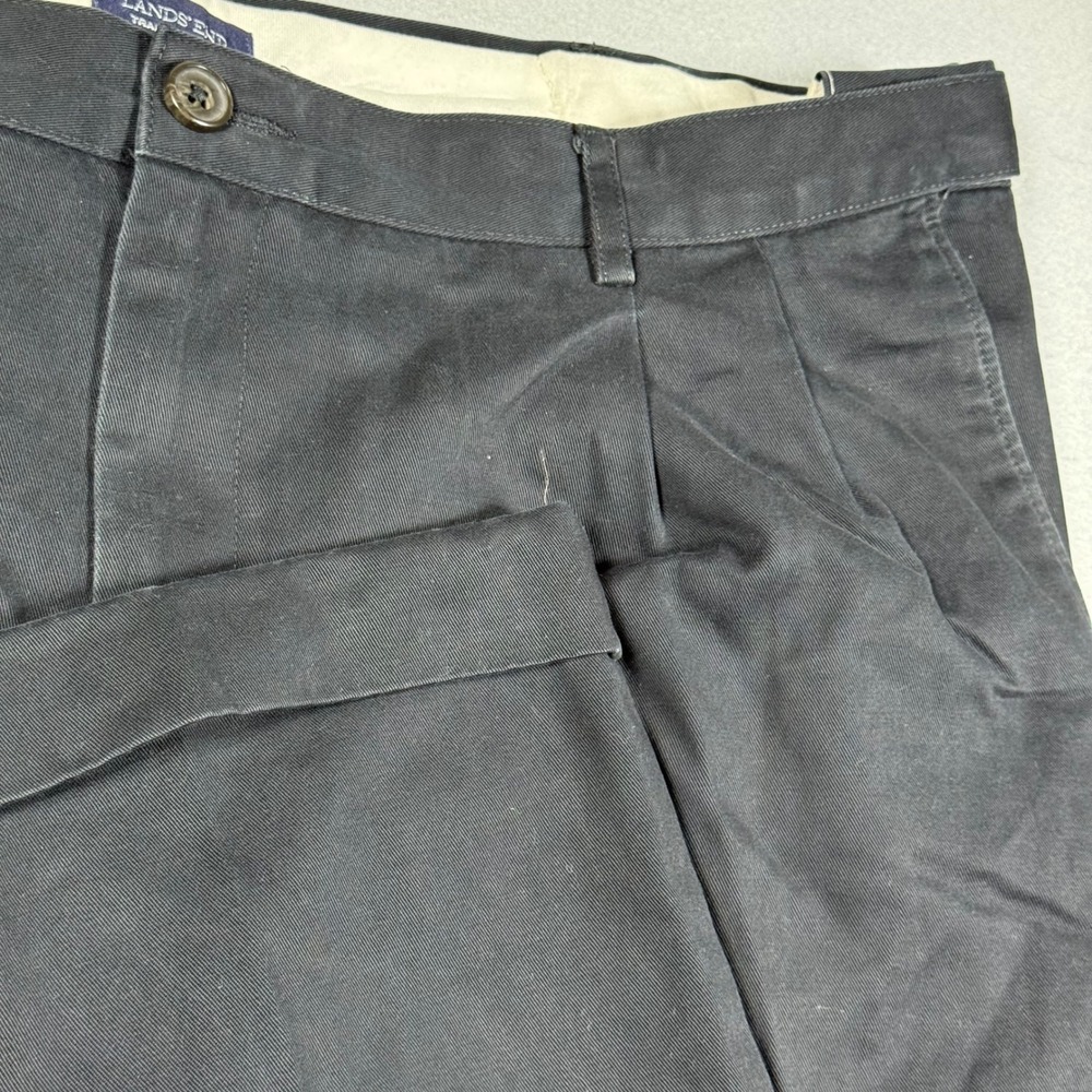 Lands End Mens 38 Navy Blue Traditional Fit Double Pleated Cuffed Chino Pants